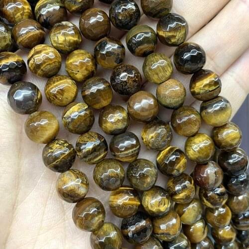 Faceted Natural Yellow Tiger Eye Stone Loose Spacer Beads For Jewelry Making DIY Handmade Bracelets Necklace 4/6/8/10/12mm