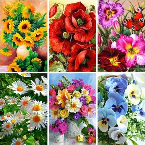 Huacan Diamond Painting Full Square Flowers 5D DIY Diamond Embroidery Mosaic Poppy Home Decor