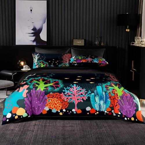 Cartoon Style Duvet Cover Set With Pillowcase 210x210 Quilt Cover,260x220 Blanket Cover,Ocean And Coral Pattern Bedding Set