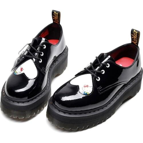 Loafers Women Ankle Boots Slip-On Platform Black Shoes Genuine Leather Spring Autumn Cartoon Animation Shoes for Maden