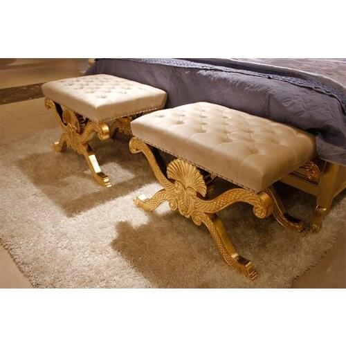 American style golden color home furniture solid wood ottoman Pouf en bois massif GH21