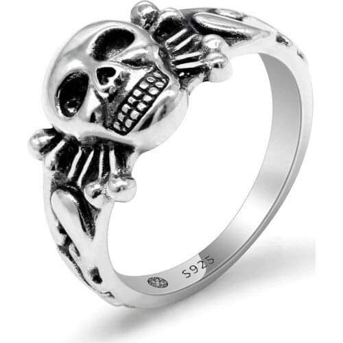 Real 925 Sterling Silver Skull Ring for Men Skeleton Thai Silver Rings for Man Women Punk Cool Street Fashion Jewelry Halloween