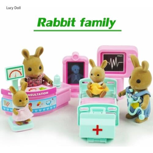 1:12 DIY House Furniture Hospital Set Toy Girl Miniature House Forest Animal Family Rabbit Bear Cosplay Toy Gifts For Children