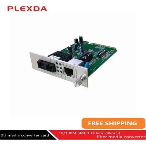 Plexda 10/100M Single mode 1310nm 20km Dual SC 2U pluggable fiber media converter card 100Base-TX to 100LX (FMC-FEC14-20SC)