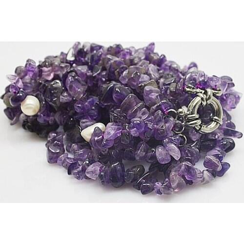 Multicolor Natual Pearl Purple Gemstones Jewelry White Genuine Freshwater Pearl Baroque Amethysts Necklace Charming Women Gift