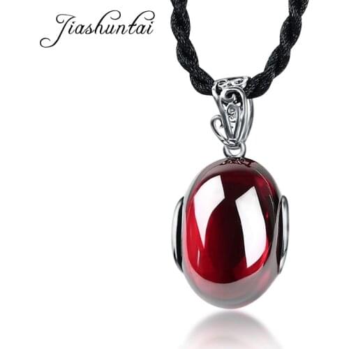 JIASHUNTAI Retro 100% 925 Silver Sterling Pendant Necklace Natural Stones Jewelry For Women Vintage