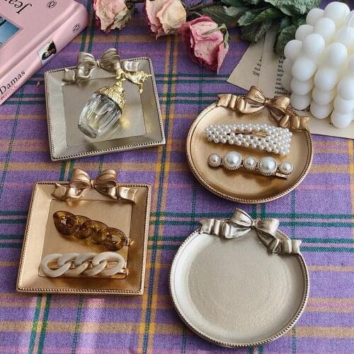 Retro Bowknot Jewelry Tray Desktop Organizing Storage Tray Nordic Home Desktop Decoration Small Tray