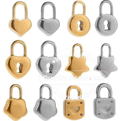 6pcs Stainless Steel Gold Lock Key Charms Heart Star Shaped Padlock Pendants for Bracelets Necklace DIY Jewelry Findings Crafts