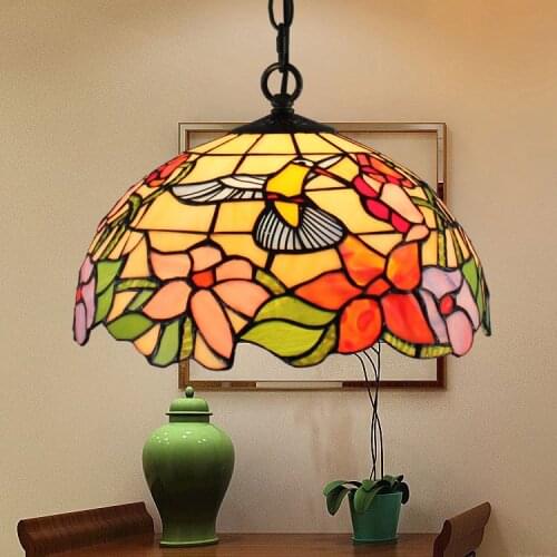 12inch Tiffany color glass retro restaurant bars cafes Internet cafe birds pendant lights stained glass hanging lights