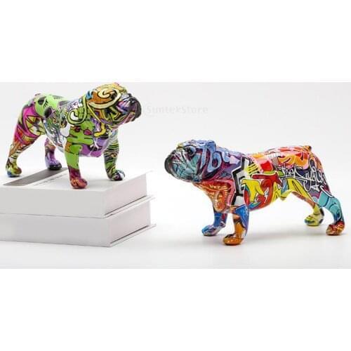 Resin Graffiti Craft Bulldog Figurine Colorful Dog Statue Sculpture Figurines Hand-painted Modern Art Stand Room Home Decor