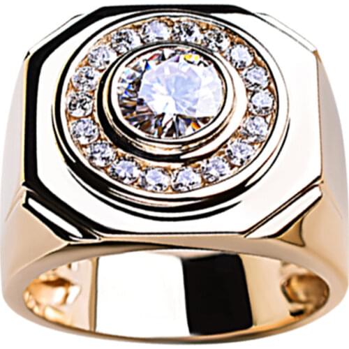 Luxury Gold Wedding Ring 925 Sterling Silver Men Elegant and Noble Engagement Party Anniversary Gift for Boyfriend Big Diamond