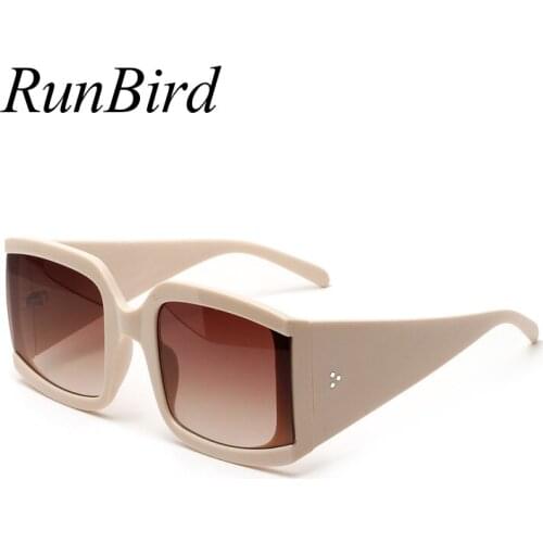 RunBird Beige Black Oversized Sunglasses for Women 2020 Men Big Thick Square Sun Glasses for Women Cheap Hot Selling Uv400 5505