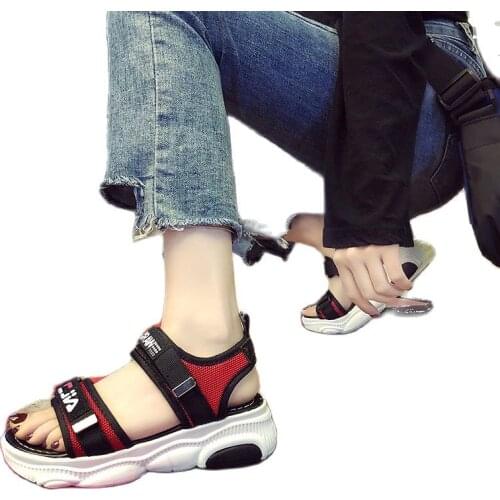 Platform Thick Bottomed Sandals Womens 2021 Summer New Style Korean-style Velcro Students Sports Beach Shoes WOMENS Shoes