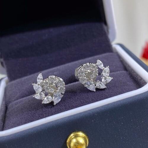 Trendy 100% 925 Sterling Silver Pear Created Moissanite Gemstone Wedding Engagment Spin Full Diamond Stud Earrings Fine Jewelry