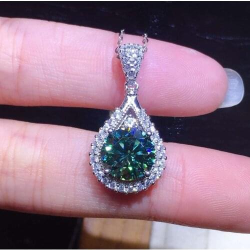 Sterling Silver 925 Bule Green Diamond Wedding Necklace Pendant for Women Brick Valentines Day Jewelrys Gifts for Friendship