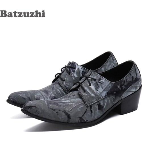 Batzuzhi 6.5cm High Heel Men Shoes Formal Leather Dress Shoes Lace-up Business Oxfords for Mens Party and Wedding sepatu pria