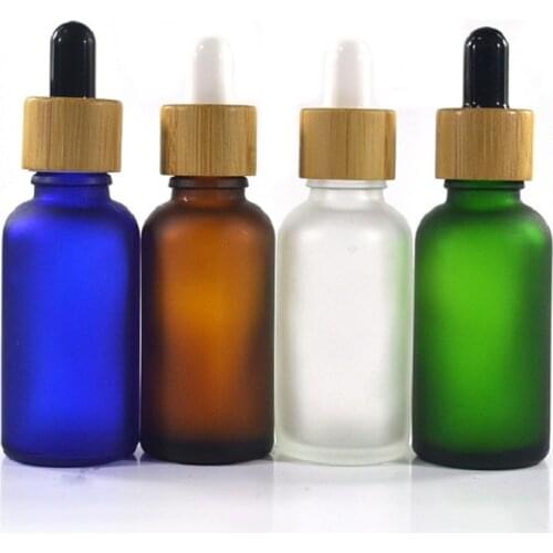 Green Frost Glass Dropper Bottle Bamboo Wood Lid 5ml 10ml 15ml 20ml 30ml 50ml 100ml Empty Cosmetic Packaging Essential Oil Vials