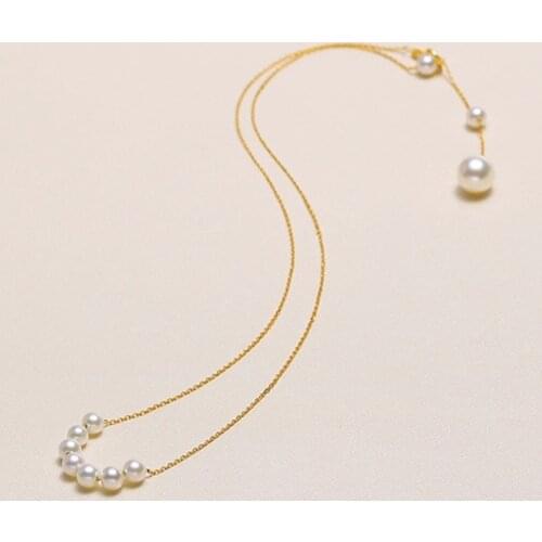 ZHIXI Real Akoya Pearl Necklace 18K Gold Jewelry Sea Water Pearl Tassel Pendant Necklace Pure AU750 Chain For Women Wedding X504