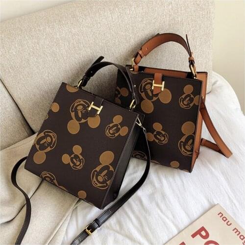 New Cartoon Mickey Mouse Ladys Bag Pu Minnie Messenger Bag Shoulder Bag Fashion Check Ladies Chain Handbag