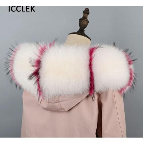 100% Winter Natural Real Fox Fur Collar Women Warm Scarves Jacket Coat Female Genuine Fur Collar Fur Hood Trim Luxury Big Size