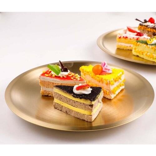 European-Style Stainless Steel Golden Plate Korean Barbecue Plate Western Steak Disc Kitchen Board Dessert Plate Storage Tray