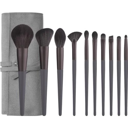 ZOREYA 10pcs Black Natural Hair Makeup Brush Pro Set Big Powder Foundation Blush Eyeshadow Face Make Up Brushes Tools Maquillajs