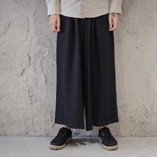 #2521Spring Summer Cotton Linen Kimono Wide Leg Pants Japanese Style Vintage Kimono Trousers Mens Streetwear Track Pants Hip Hop