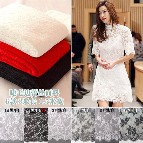 3Meter/Lot Black White DIY Embroide Eyelash Lace Fabric 150CM Wedding Dress Sexy Lingerie Clothes Accessory