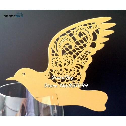 50pcs Free Shipping Laser out Swallow Wedding Name Cards Party Invitation Place Cup Cards Wine Glass Cards party supplies