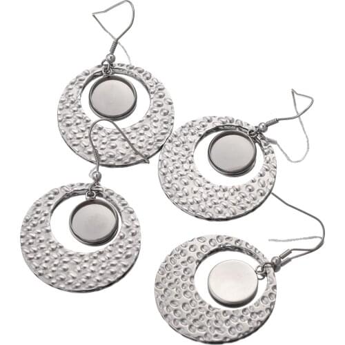 6pcs Stainless Steel Circle Silver Earring Findings Fit 12mm Cabochon Earrings Base Settings Diy Blank Bezels for Jewelry Making
