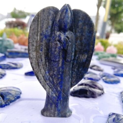 70-80mm 1PCS natural lapis lazuli hand-carved angel wing gemstone goddess