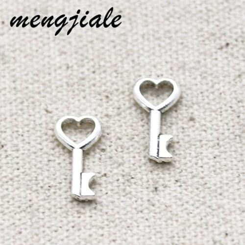 80pcs Vintage Silver Color Metal Alloy Love Key Charms Heart Pendants Handmade Decoration Vintage For DIY Jewelry Making