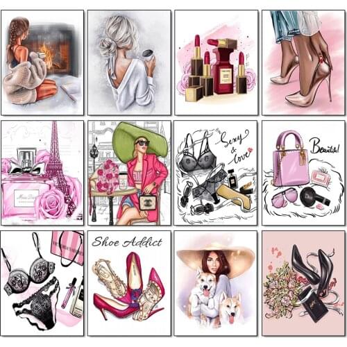 Diy Diamond Painting Fashion Girl Perfume Flower Lipstick High Heels Wall Art Nordic Poster Rhinestone Embroidery Mosaic Picture