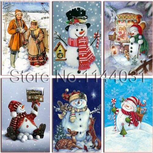 Diy Diamond Painting Cross Stitch Full Diamond Embroidery Christmas Snowman Diamond Mosaic New Year Decoration Gifts Landscape