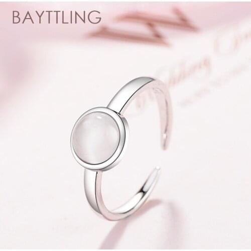 BAYTTLING 925 Sterling Silver Purple/Green/Silver Smooth Large Round Zircon Open Ring For Women Fashion Party Gift Jewelry