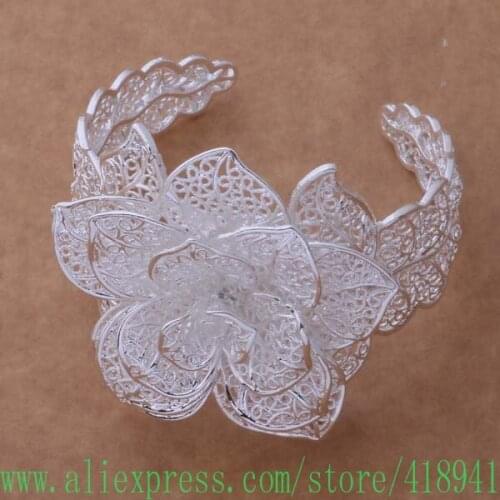 Free shipping silver plated bangle bracelet, silver plated fashion jewelry rose flower /eceamtla bdgajuna AB158