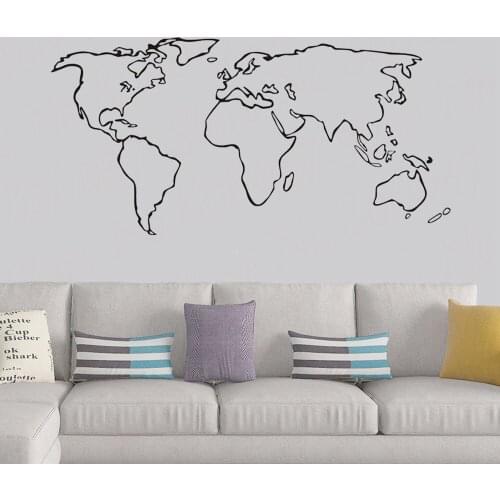 Large World Map Vinyl Wall Sticker For Living Room Adhesive Removable Map Outline Wall Decals Wallpaper Home Decoration WL687