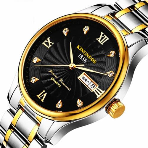 KINGNUOS Genuine Watch waterproof Men Wrist Watches Watchband Stainless steel Clock Between Gold Male Relogios Quartz-watch