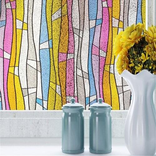 Color stripe geometric pattern electrostatic frosted glass film bathroom living room bedroom kitchen paste no trace window film