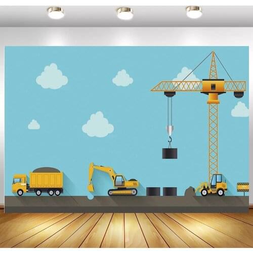 Happy Birthday Party Backdrop Poster Construction Vehicle Party Decorations Baby Boy Birthday Party Photo Prop Background Decor