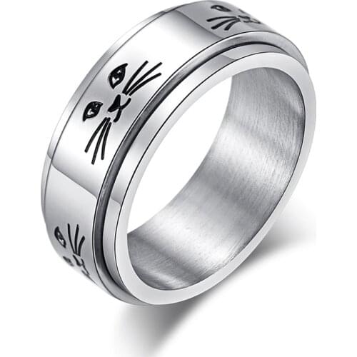 Cat Ring for Women and Men Stainless Steel Spinner Rotable Cat Love Ring