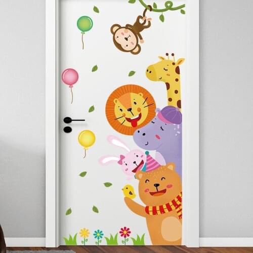 Cute Lion Giraffe Monkey Bear Wall Stickers for Children Kids room Wall Decor Eco-friendly PVC Vinyl Decals Art Mural Home Decor