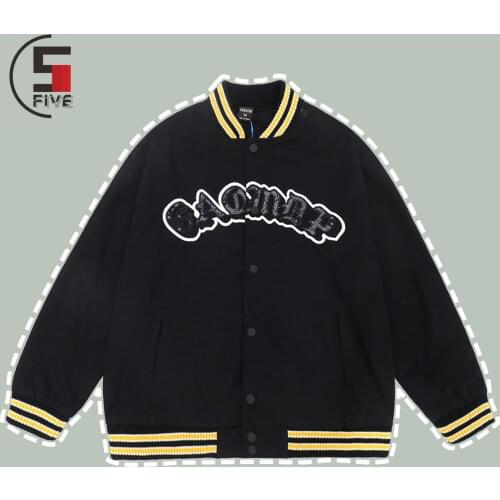 Harajuku Fashion Letter Embroidery Baseball Jacket Mens Hip Hop Streetwear Casual Loose Jackets 2021 Winter Color Contrast Coat