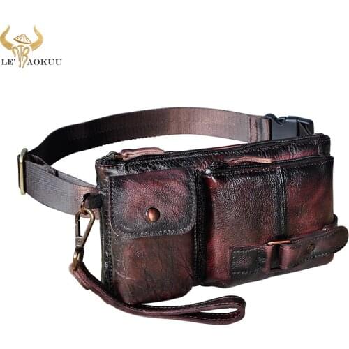 New Trend Genuine Leather men Fashion Travel Fanny Waist Belt Bag Chest Pack Sling Clutch Bag Design 7" Phone Case Male 8135