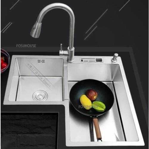 German Sink Thickened Stainless Steel Corner Basin Kitchen Sinks Shaped Trough Double Large Small Black Sink Kitchen Fixtures