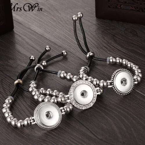 New Snap Jewelry Vintage Leather Beaded 18mm Snap Button Bracelet Bangle Punk Beads Bracelet Jewelry