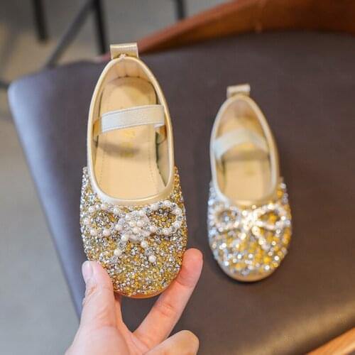 Girls' Princess Shoes Soft Sole 2021 Autumn New Baby Single Shoes Bow Rhinestones Childrens Small Leather Shoes Students G203