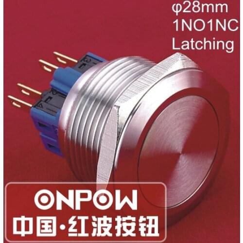 ONPOW 28mm 1NO1NC Latching Stainless steel Stop start IP65 Waterproof Metal Push button switch (GQ28-11Z/S) CE, ROHS