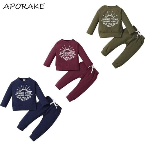 2021 0-5Y Autumn Kids Baby Girl Boy Clothes Set Sun Letter Print Long Sleeve Sweatshirt+Pants Casual Outfits 2pcs Set
