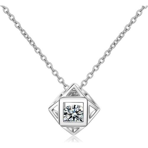 Hollow Square 5A Zirconia Crystal Stone Pendant Charm Choker Necklaces Fashion Silver Color female Jewelry Gifts for Women Girl